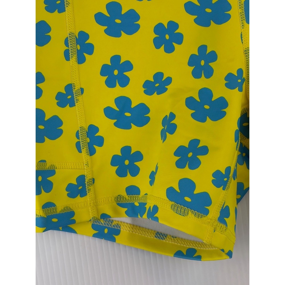 Voxy Shorts S Yellow Blue Floral Biker High Waisted Retro Fun Gym Spandex Pocket - Picture 3 of 8